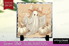 Cute Ghost Slate PNG - Spooky Halloween Square Slate Product Image 1