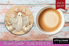 Cute Ghost Round Coaster - Spooky Halloween Coaster PNG Product Image 1