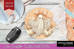 Cute Ghost Car Coaster - Spooky Halloween Coaster PNG Product Image 1