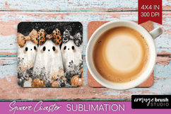 Cute Ghost Square Coaster - Spooky Halloween Coaster PNG Product Image 1