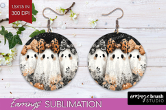 Cute Ghost Round Earrings - Spooky Halloween PNG Sublimation Product Image 1