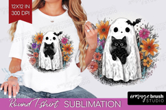 Cute Ghost Round Tshirt Background - Spooky Halloween PNG Product Image 1