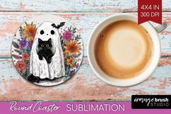 Cute Ghost Round Coaster - Spooky Halloween Coaster PNG Product Image 1