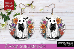 Cute Ghost Round Earrings - Spooky Halloween PNG Sublimation Product Image 1