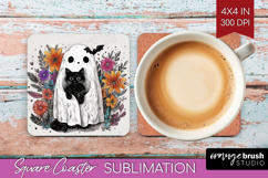 Cute Ghost Square Coaster - Spooky Halloween Coaster PNG Product Image 1