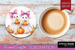 Cute Ghost Round Coaster - Spooky Halloween Coaster PNG Product Image 1