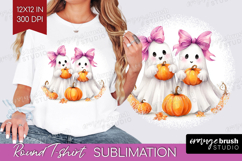 Cute Ghost Round Tshirt Background - Spooky Halloween PNG Product Image 1