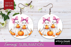 Cute Ghost Round Earrings - Spooky Halloween PNG Sublimation Product Image 1