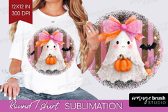 Cute Ghost Round Tshirt Background - Spooky Halloween PNG Product Image 1