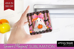 Cute Ghost Magnet Sublimation - Spooky Halloween Square PNG Product Image 1