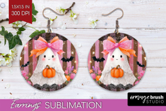 Cute Ghost Round Earrings - Spooky Halloween PNG Sublimation Product Image 1
