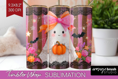 Cute Ghost Tumbler Wrap - Spooky Halloween Tumbler PNG Product Image 1
