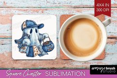 Cute Ghost Square Coaster - Spooky Halloween Coaster PNG Product Image 1