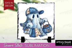 Cute Ghost Slate PNG - Spooky Halloween Square Slate Product Image 1