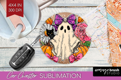 Cute Ghost Car Coaster - Spooky Halloween Coaster PNG Product Image 1