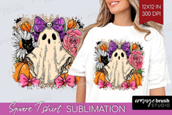 Cute Ghost Square Tshirt Background - Spooky Halloween PNG Product Image 1