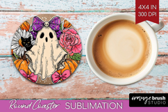 Cute Ghost Round Coaster - Spooky Halloween Coaster PNG Product Image 1