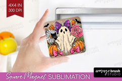Cute Ghost Magnet Sublimation - Spooky Halloween Square PNG Product Image 1