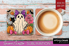 Cute Ghost Square Coaster - Spooky Halloween Coaster PNG Product Image 1