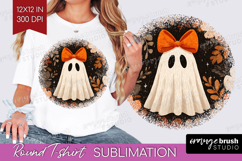 Cute Ghost Round Tshirt Background - Spooky Halloween PNG Product Image 1