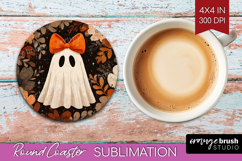 Cute Ghost Round Coaster - Spooky Halloween Coaster PNG Product Image 1