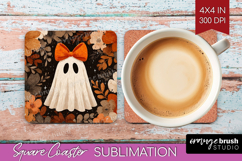 Cute Ghost Square Coaster - Spooky Halloween Coaster PNG Product Image 1