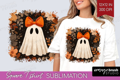 Cute Ghost Square Tshirt Background - Spooky Halloween PNG Product Image 1