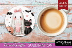 Cute Ghost Round Coaster - Spooky Halloween Coaster PNG Product Image 1