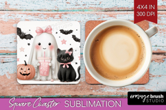 Cute Ghost Square Coaster - Spooky Halloween Coaster PNG Product Image 1