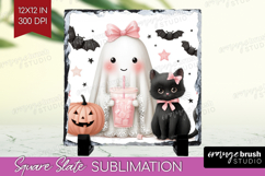 Cute Ghost Slate PNG - Spooky Halloween Square Slate Product Image 1