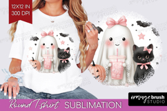 Cute Ghost Round Tshirt Background - Spooky Halloween PNG Product Image 1