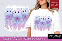 Cute Ghost Square Tshirt Background - Spooky Halloween PNG Product Image 1