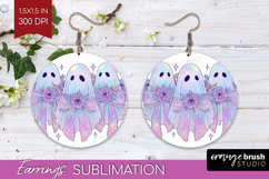Cute Ghost Round Earrings - Spooky Halloween PNG Sublimation Product Image 1