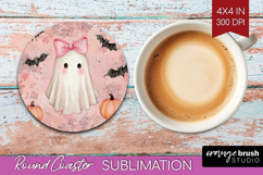 Cute Ghost Round Coaster - Spooky Halloween Coaster PNG Product Image 1