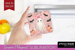 Cute Ghost Magnet Sublimation - Spooky Halloween Square PNG Product Image 1