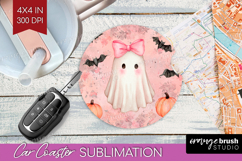Cute Ghost Car Coaster - Spooky Halloween Coaster PNG Product Image 1