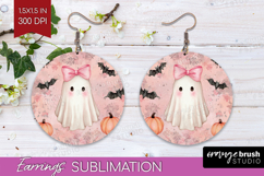 Cute Ghost Round Earrings - Spooky Halloween PNG Sublimation Product Image 1