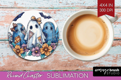 Cute Ghost Round Coaster - Spooky Halloween Coaster PNG Product Image 1