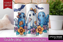 Cute Ghost Tumbler Wrap - Spooky Halloween Tumbler PNG Product Image 1