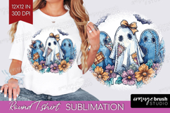 Cute Ghost Round Tshirt Background - Spooky Halloween PNG Product Image 1