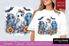 Cute Ghost Square Tshirt Background - Spooky Halloween PNG Product Image 1
