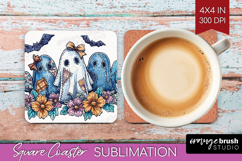 Cute Ghost Square Coaster - Spooky Halloween Coaster PNG Product Image 1