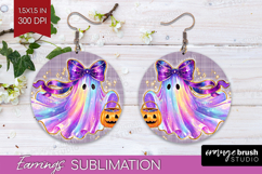 Cute Ghost Round Earrings - Spooky Halloween PNG Sublimation Product Image 1