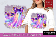 Cute Ghost Square Tshirt Background - Spooky Halloween PNG Product Image 1