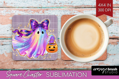 Cute Ghost Square Coaster - Spooky Halloween Coaster PNG Product Image 1