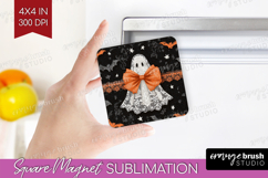 Cute Ghost Magnet Sublimation - Spooky Halloween Square PNG Product Image 1