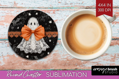 Cute Ghost Round Coaster - Spooky Halloween Coaster PNG Product Image 1