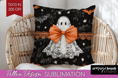 Cute Ghost Pillow Sublimation - Spooky Halloween Pillow PNG Product Image 1