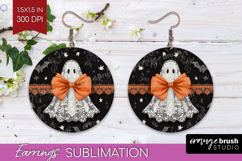 Cute Ghost Round Earrings - Spooky Halloween PNG Sublimation Product Image 1