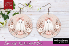 Cute Ghost Round Earrings - Spooky Halloween PNG Sublimation Product Image 1